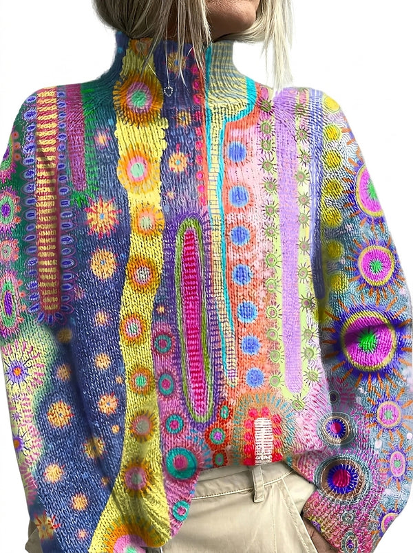 Damen-Strickpullover mit Stehkragen und abstraktem Muster-Sweaters for Women-Alpenkind