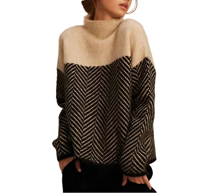 Damen Strickpullover mit Stehkragen und Zickzackmuster-Women Sweaters-Alpenkind