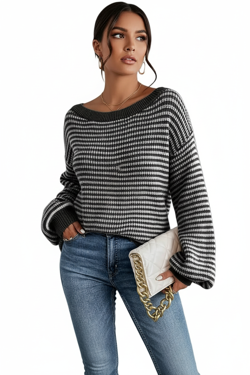 Damen Strickpullover mit Streifenmuster und Rippabschlüssen-Women Sweaters-Alpenkind
