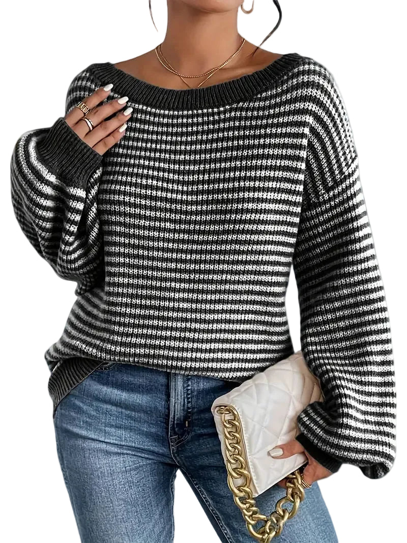Damen Strickpullover mit Streifenmuster und Rippabschlüssen-Women Sweaters-Alpenkind