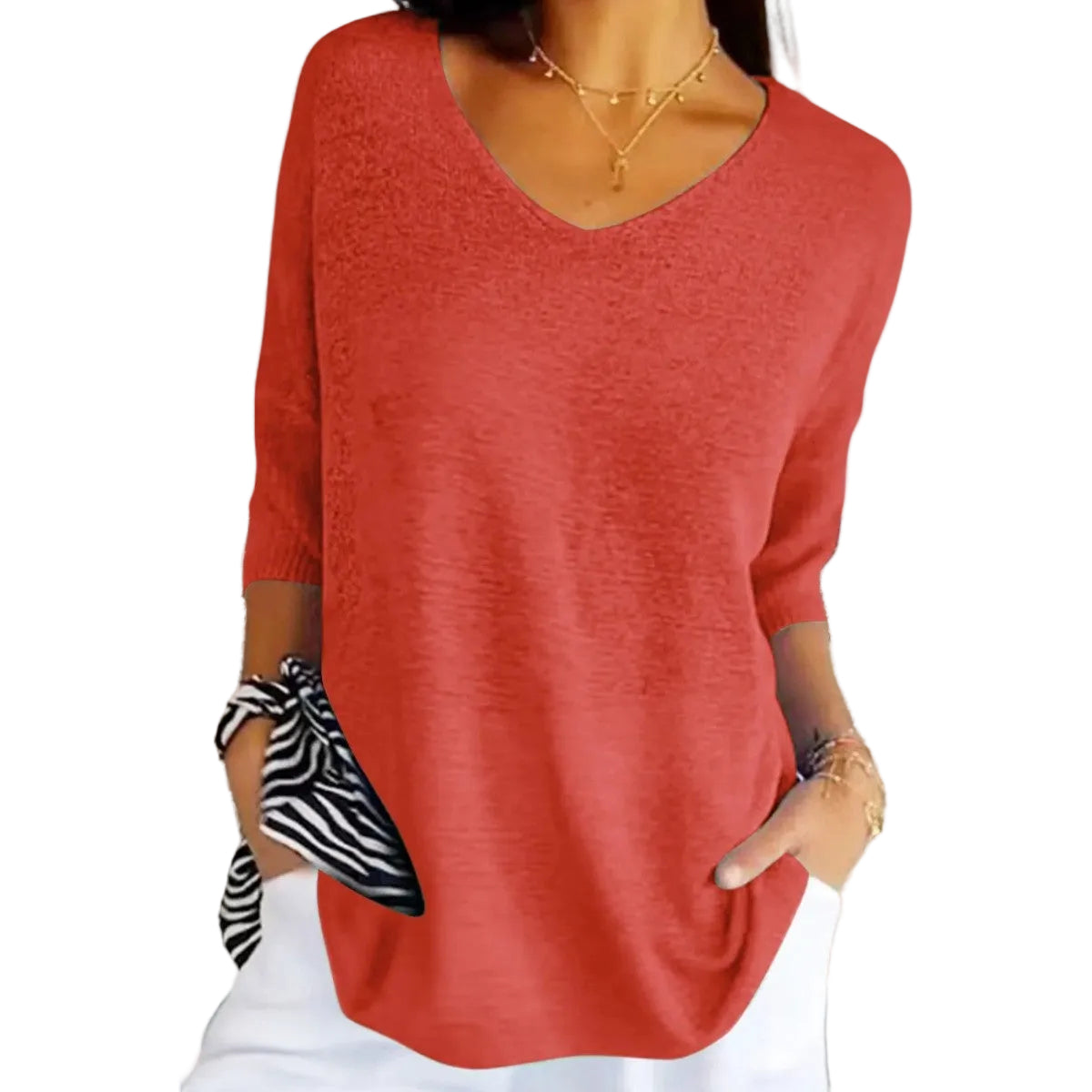 Damen Strickpullover mit V-Ausschnitt und kurzen Ärmeln-Women Sweaters-Alpenkind