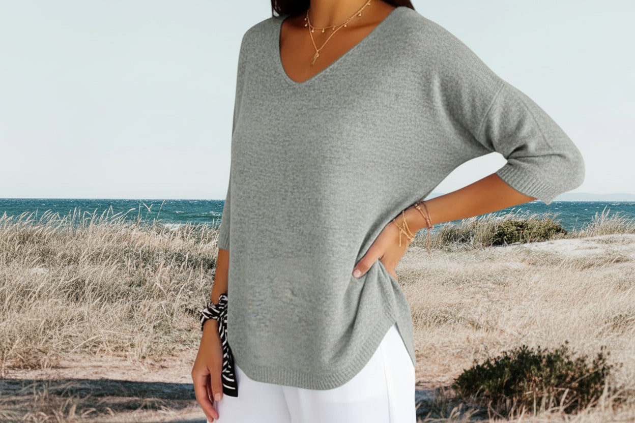 Damen Strickpullover mit V-Ausschnitt und kurzen Ärmeln-Women Sweaters-Alpenkind