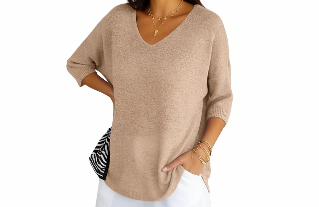 Damen Strickpullover mit V-Ausschnitt und kurzen Ärmeln-Women Sweaters-Alpenkind