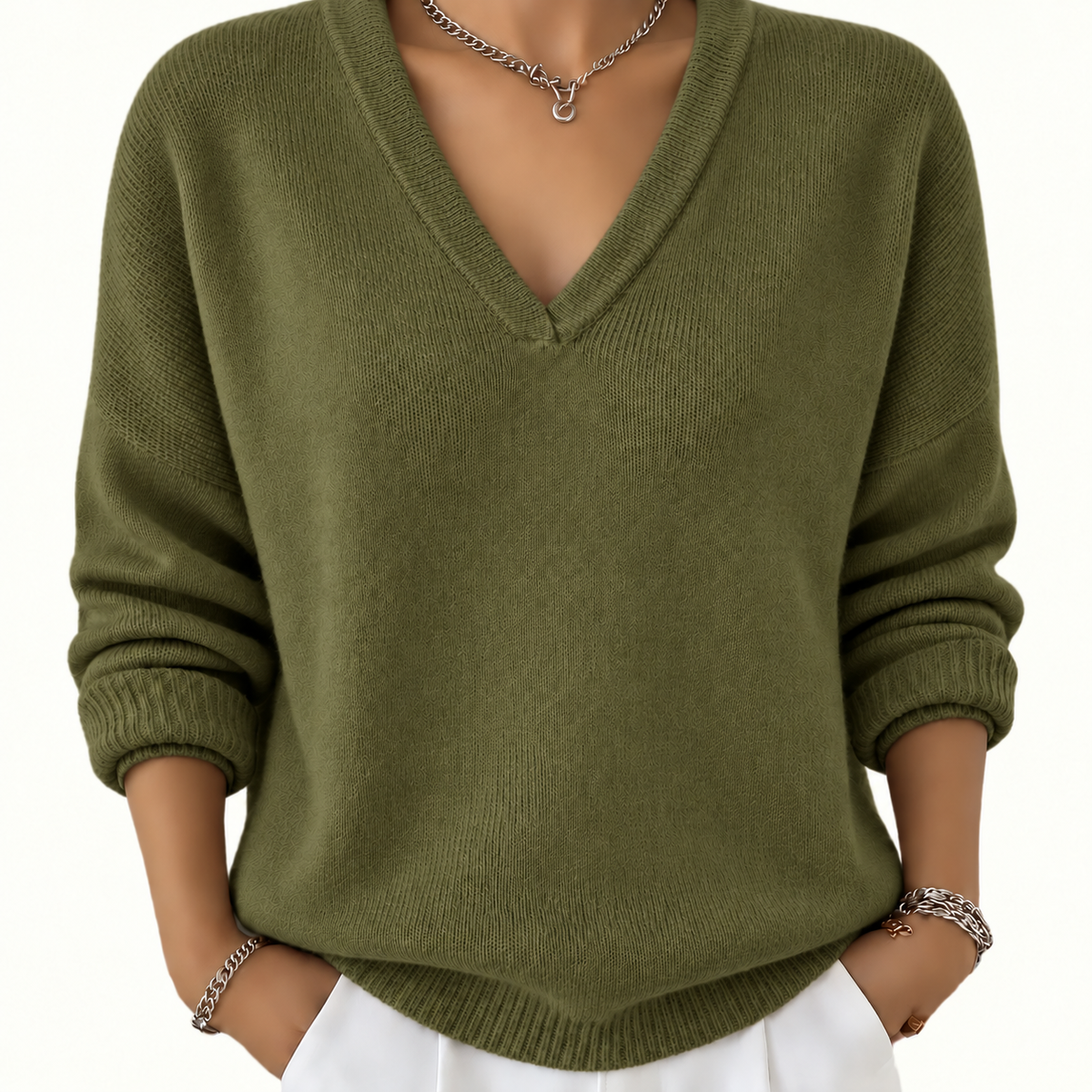 Damen-Strickpullover mit V-Ausschnitt und langen Ärmeln-Sweaters for Women-Alpenkind
