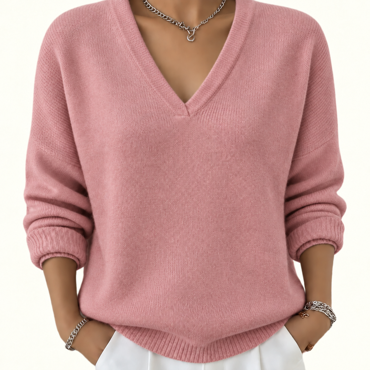 Damen-Strickpullover mit V-Ausschnitt und langen Ärmeln-Sweaters for Women-Alpenkind