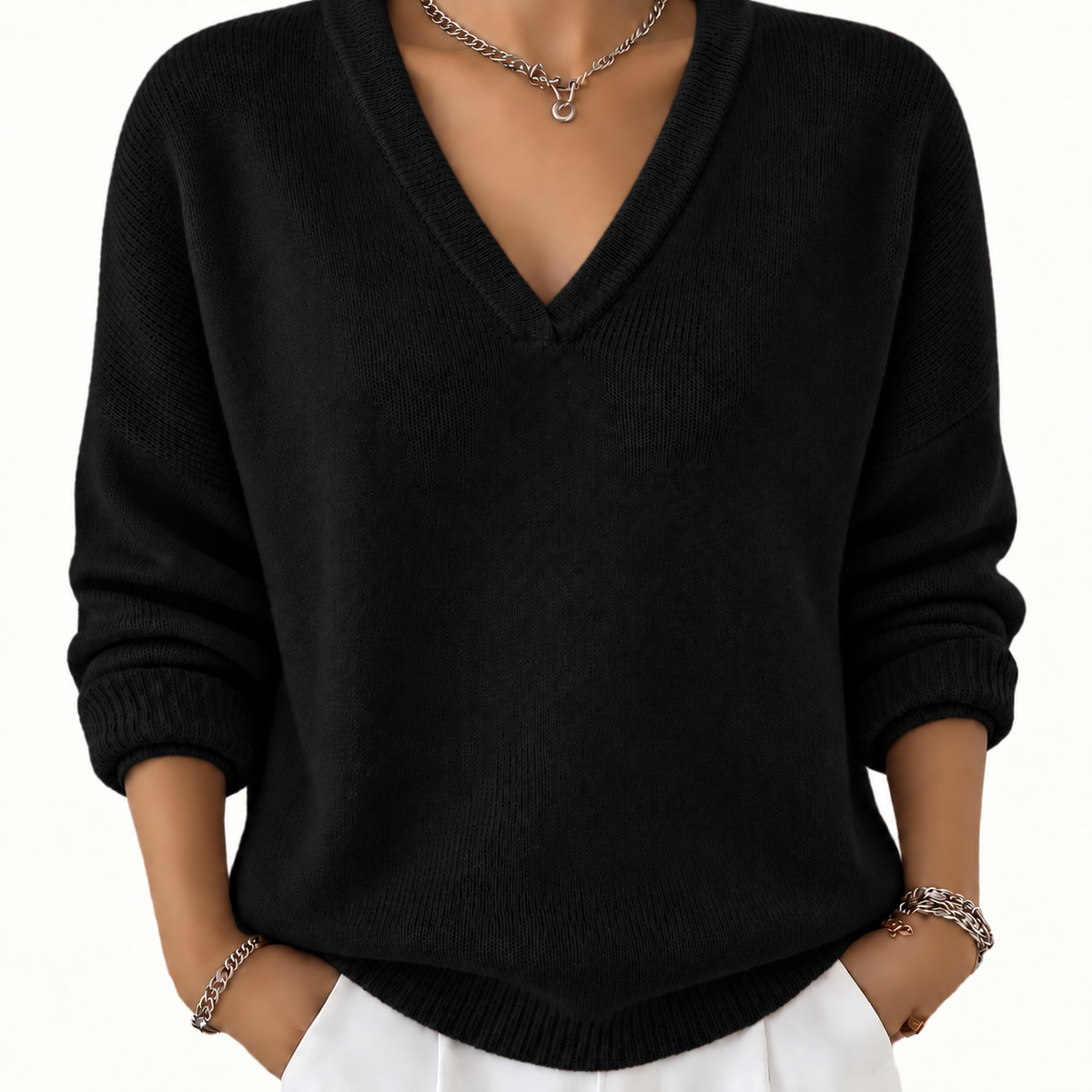 Damen-Strickpullover mit V-Ausschnitt und langen Ärmeln-Sweaters for Women-Alpenkind