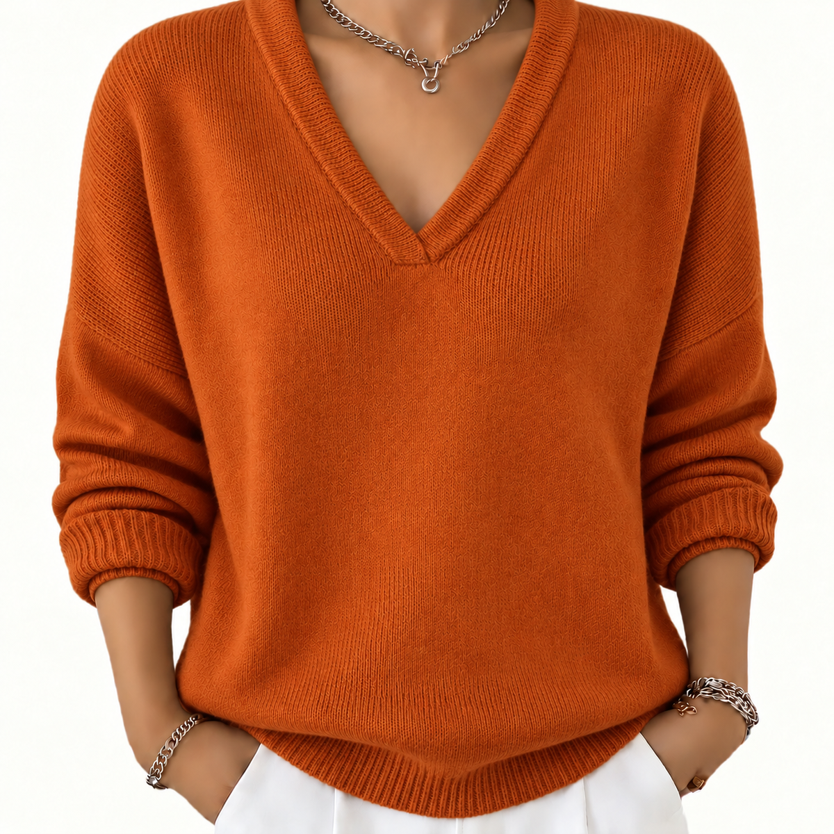 Damen-Strickpullover mit V-Ausschnitt und langen Ärmeln-Sweaters for Women-Alpenkind