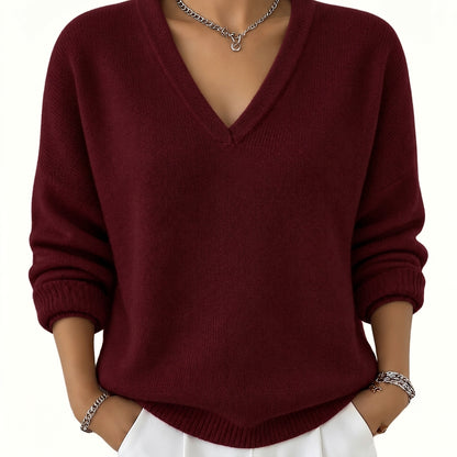 Damen-Strickpullover mit V-Ausschnitt und langen Ärmeln-Sweaters for Women-Alpenkind
