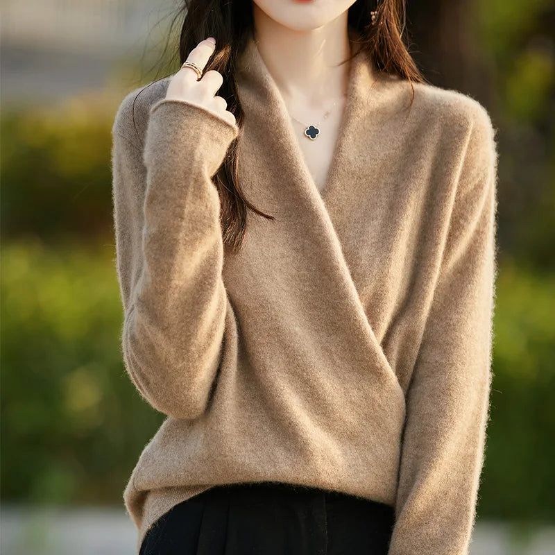 Damen-Strickpullover mit Wickeloptik-Sweaters for Women-Alpenkind
