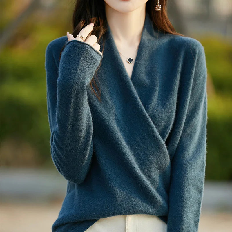 Damen-Strickpullover mit Wickeloptik-Sweaters for Women-Alpenkind