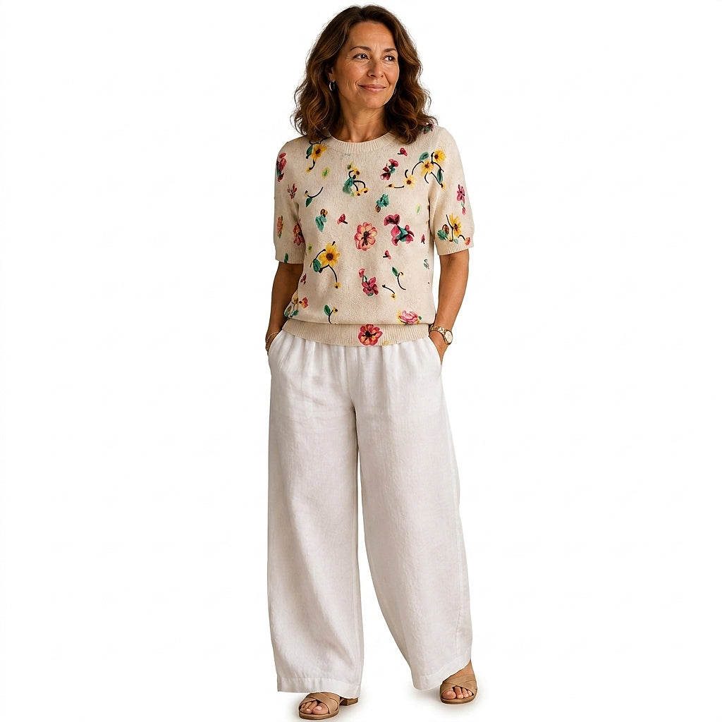 Damen-Stricktop mit Blumenmuster-Tops for women-Alpenkind