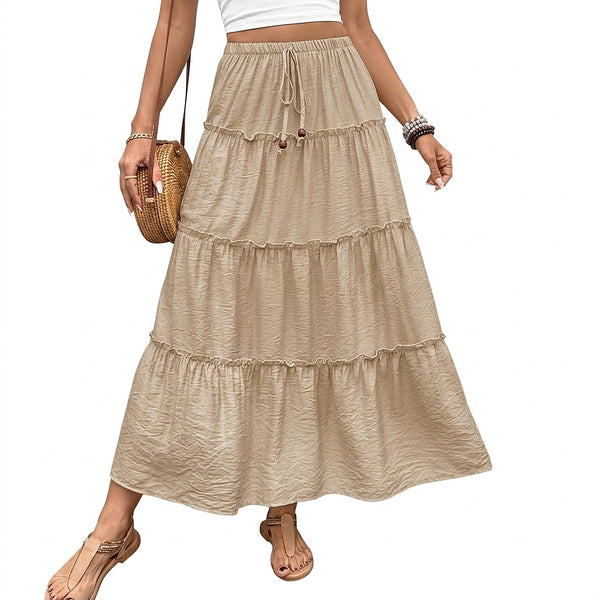 Damen Stufenrock in Maxilänge mit Kordelzug-Maxi Skirt-Alpenkind