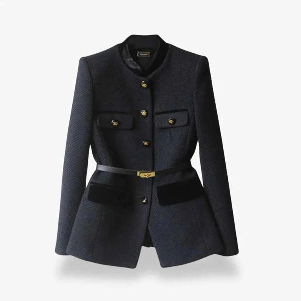 Damen Taillierter Strukturblazer mit Kontrastbesatz-Women Blazer-Alpenkind
