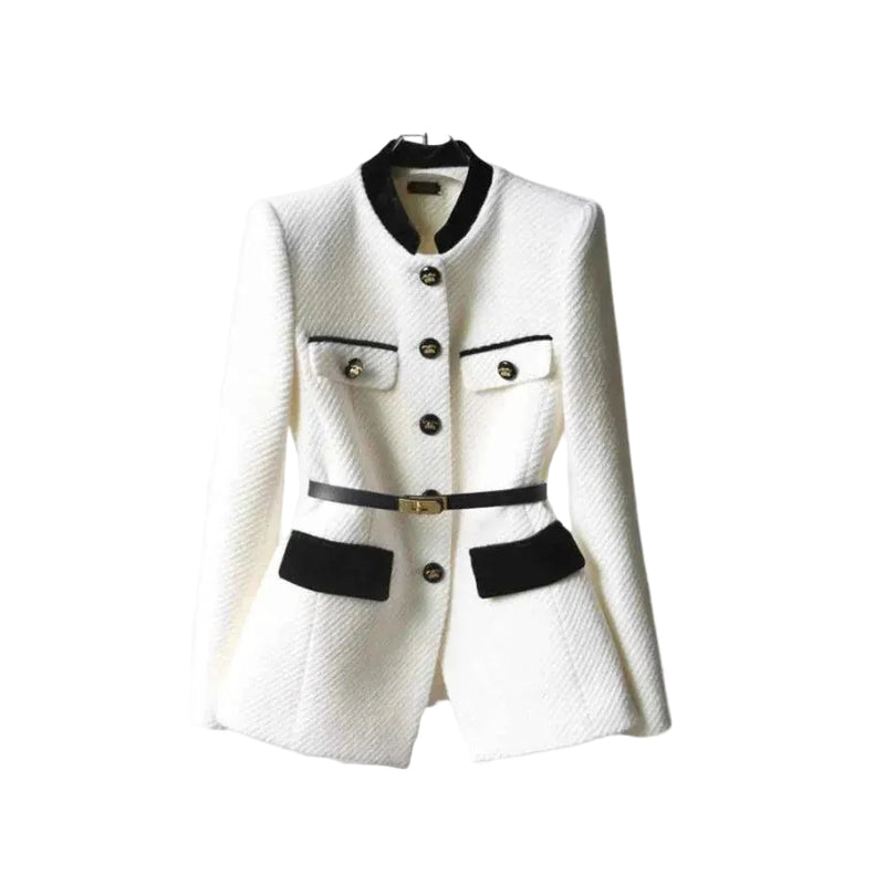 Damen Taillierter Strukturblazer mit Kontrastbesatz-Women Blazer-Alpenkind