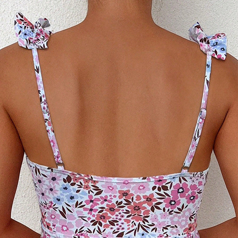 Damen-Tankini-Oberteil mit Blumenmuster und Rüschen-Swimwear for Women-Alpenkind