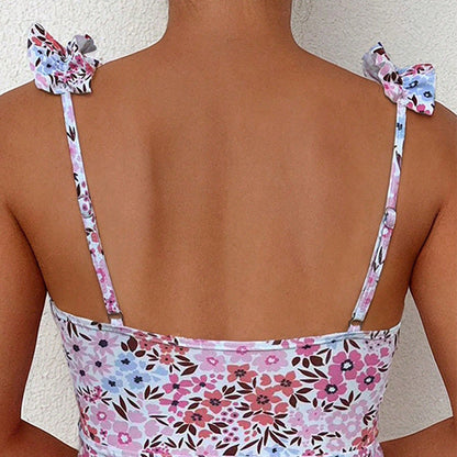 Damen-Tankini-Oberteil mit Blumenmuster und Rüschen-Swimwear for Women-Alpenkind