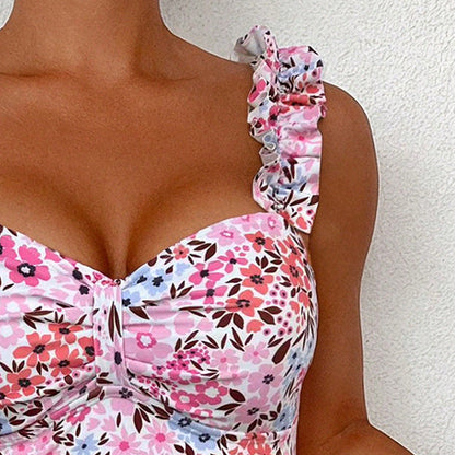 Damen-Tankini-Oberteil mit Blumenmuster und Rüschen-Swimwear for Women-Alpenkind