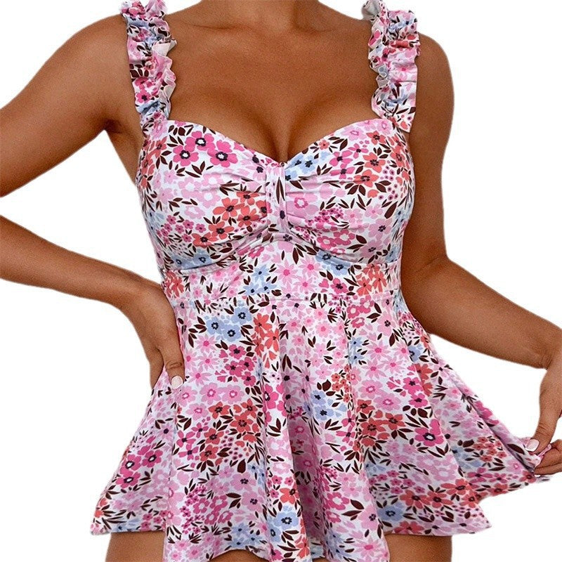 Damen-Tankini-Oberteil mit Blumenmuster und Rüschen-Swimwear for Women-Alpenkind