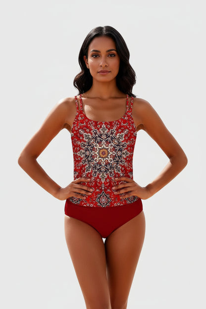 Damen Tankini Set mit gemustertem Oberteil und Bikinihose-Women Swimwear-Alpenkind