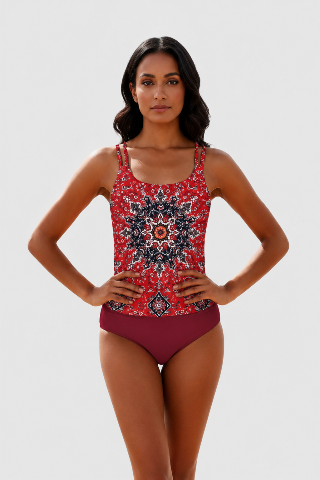 Damen Tankini Set mit gemustertem Oberteil und Bikinihose-Swimwear for women-Alpenkind