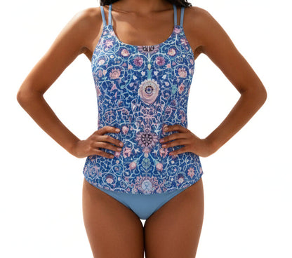 Damen Tankini Set mit gemustertem Oberteil und Bikinihose-Women Swimwear-Alpenkind