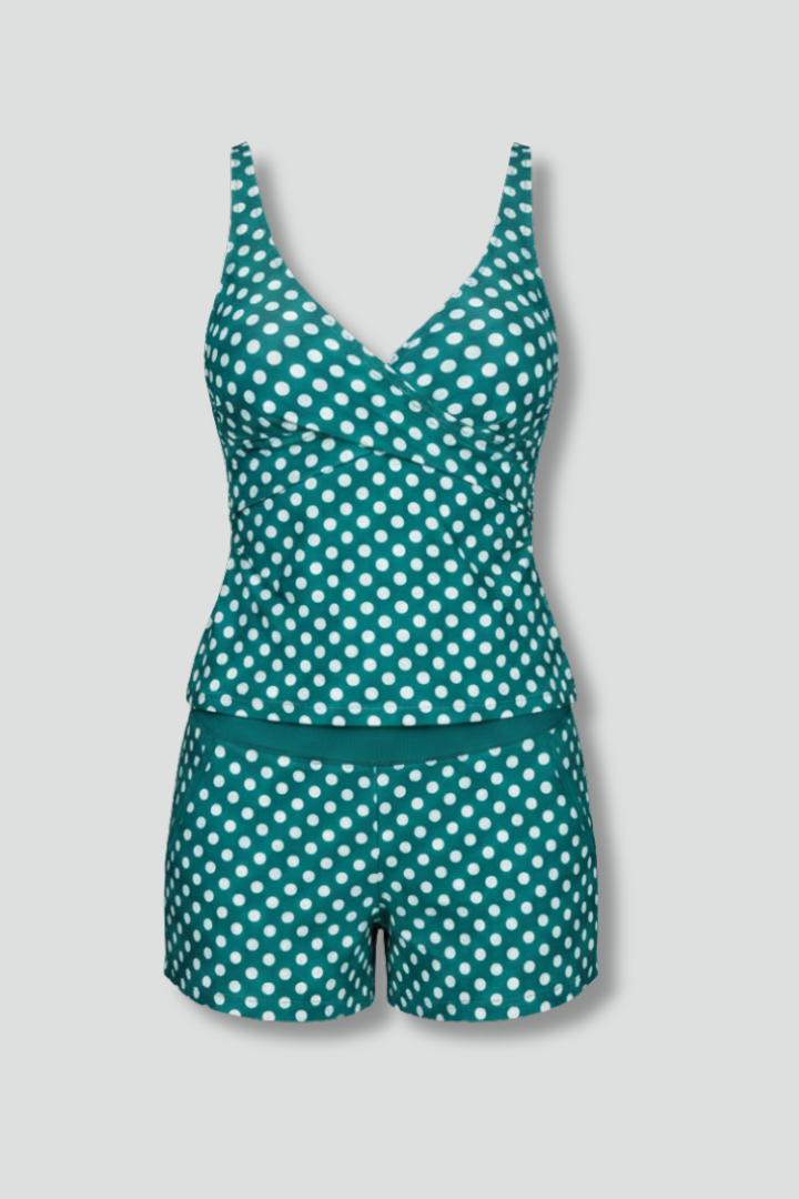 Damen Tankini Set mit gepunktetem Oberteil und Shorts-Women Swimwear-Alpenkind