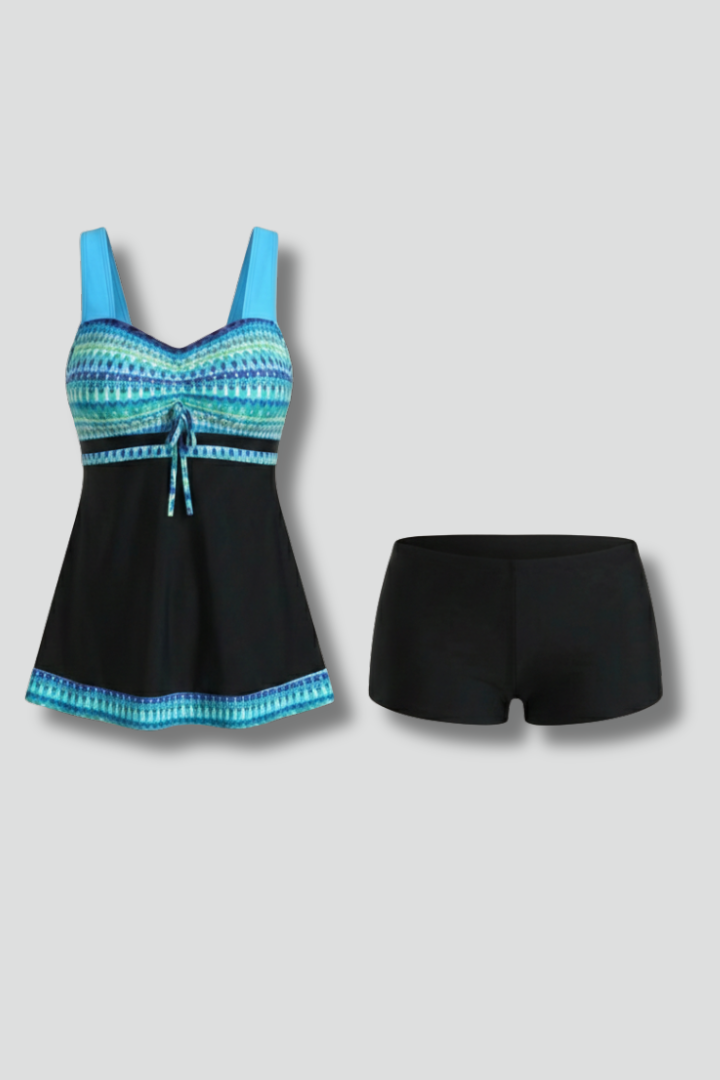 Damen Tankini-Set mit Trägeroberteil und Shorts im Musterdesign-Women Swimwear-Alpenkind