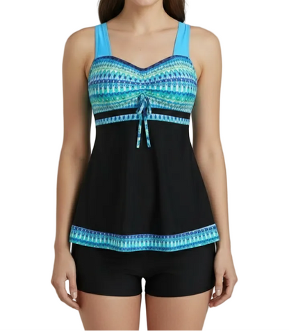 Damen Tankini-Set mit Trägeroberteil und Shorts im Musterdesign-Women Swimwear-Alpenkind