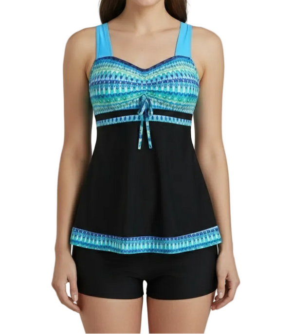 Damen Tankini-Set mit Trägeroberteil und Shorts im Musterdesign-Women Swimwear-Alpenkind