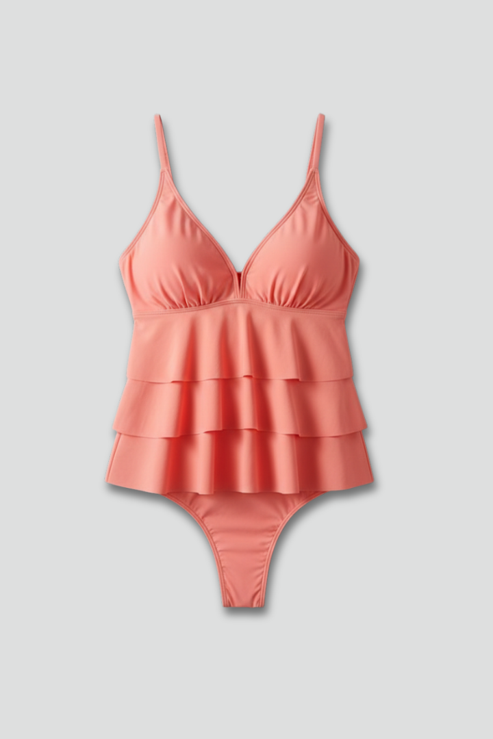 Damen Tankini Set mit V-Ausschnitt und gestufter Frontpartie-Women Swimwear-Alpenkind