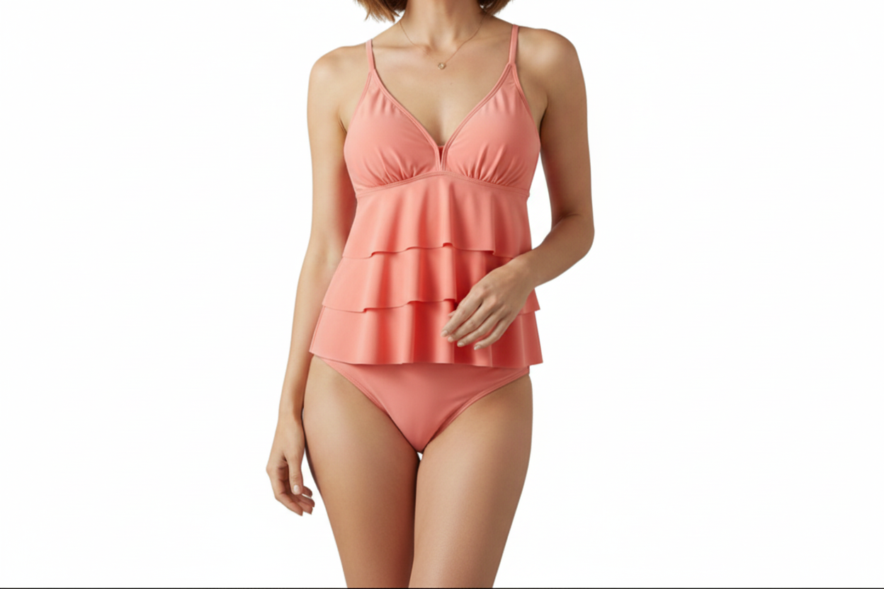 Damen Tankini Set mit V-Ausschnitt und gestufter Frontpartie-Women Swimwear-Alpenkind