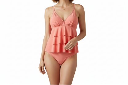 Damen Tankini Set mit V-Ausschnitt und gestufter Frontpartie-Women Swimwear-Alpenkind