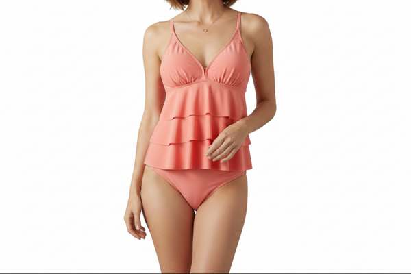 Damen Tankini Set mit V-Ausschnitt und gestufter Frontpartie-Women Swimwear-Alpenkind