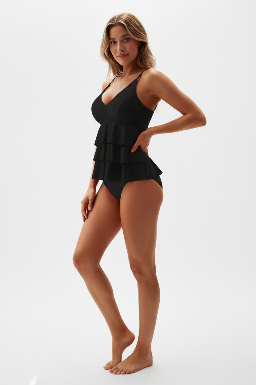 Damen Tankini Set mit Volant-Oberteil und Trägern-Women Swimwear-Alpenkind