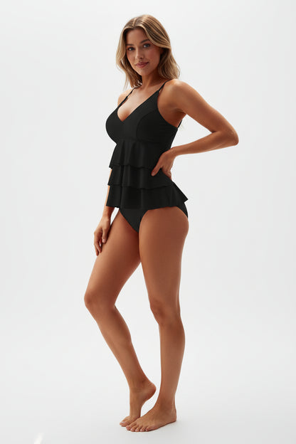 Damen Tankini Set mit Volant-Oberteil und Trägern-Women Swimwear-Alpenkind