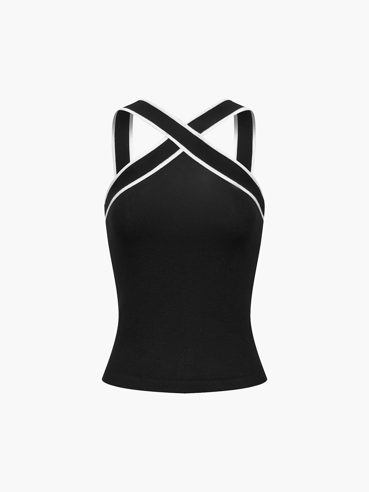 Damen-Tanktop mit überkreuztem Neckholder und Kontrastpaspelierung-Tops for women-Alpenkind