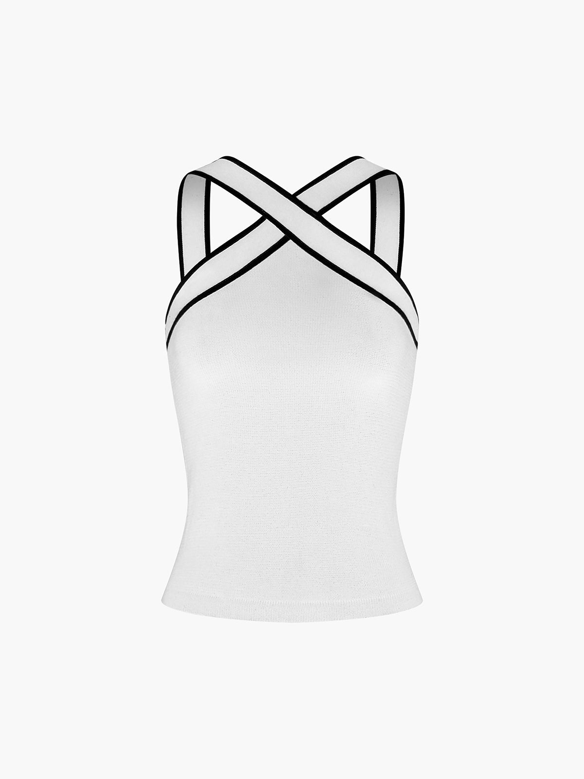 Damen-Tanktop mit überkreuztem Neckholder und Kontrastpaspelierung-Tops for women-Alpenkind