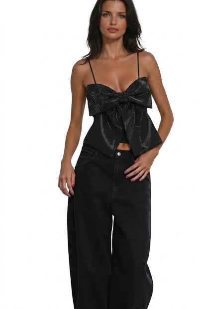 Damen-Top mit Schleifendetail und Glitzer-Struktur-Tops for women-Alpenkind