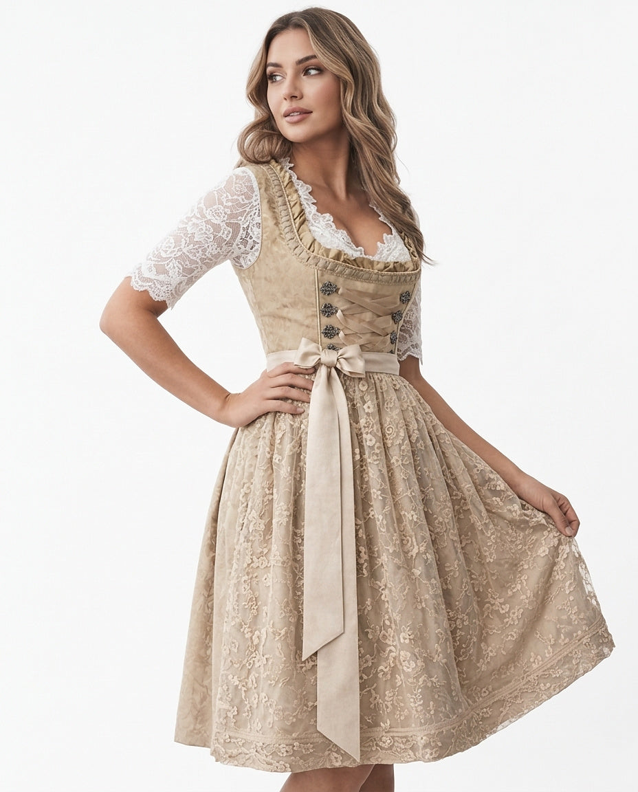 Damen Traditionelles Dirndlkleid mit Spitzenbluse und Schnürmieder-Dirndl for Women-Alpenkind
