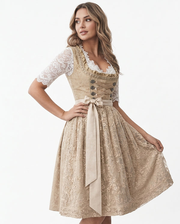 Damen Traditionelles Dirndlkleid mit Spitzenbluse und Schnürmieder-Dirndl for Women-Alpenkind