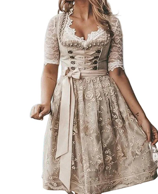 Damen Traditionelles Dirndlkleid mit Spitzenbluse und Schnürmieder-Dirndl for Women-Alpenkind