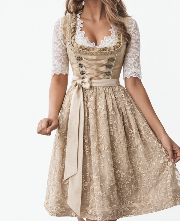 Damen Traditionelles Dirndlkleid mit Spitzenbluse und Schnürmieder-Dirndl for Women-Alpenkind