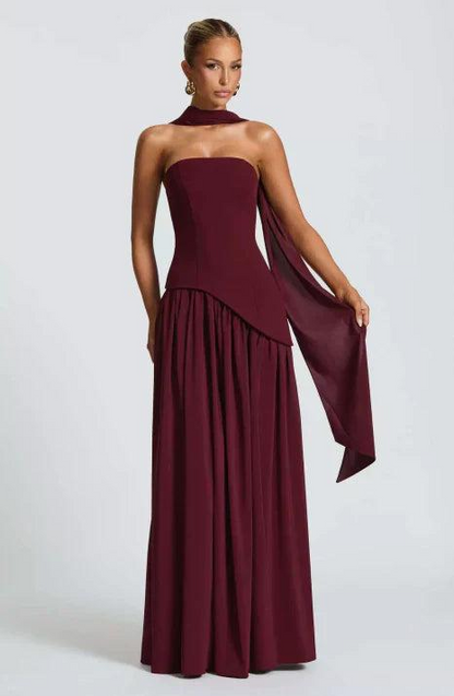 Damen Trägerloses Asymmetrisches Maxikleid-Maxi Dress-Alpenkind