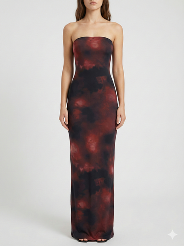 Damen trägerloses langes Kleid mit Druckmuster-Maxi Dress-Alpenkind