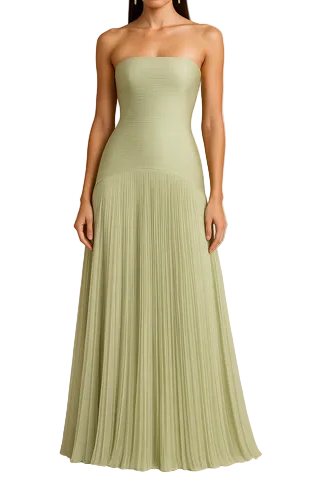 Damen trägerloses langes Kleid mit plissiertem Rock-Maxi Dress-Alpenkind