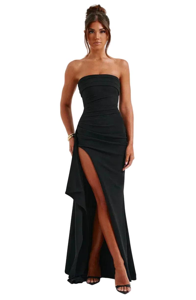 Damen Trägerloses Maxikleid mit asymmetrischem Saum und Seitenschlitz-Maxi Dress-Alpenkind