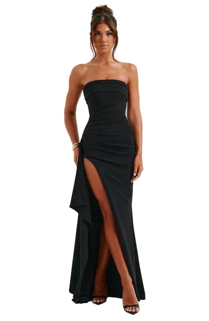 Damen Trägerloses Maxikleid mit asymmetrischem Saum und Seitenschlitz-Maxi Dress-Alpenkind