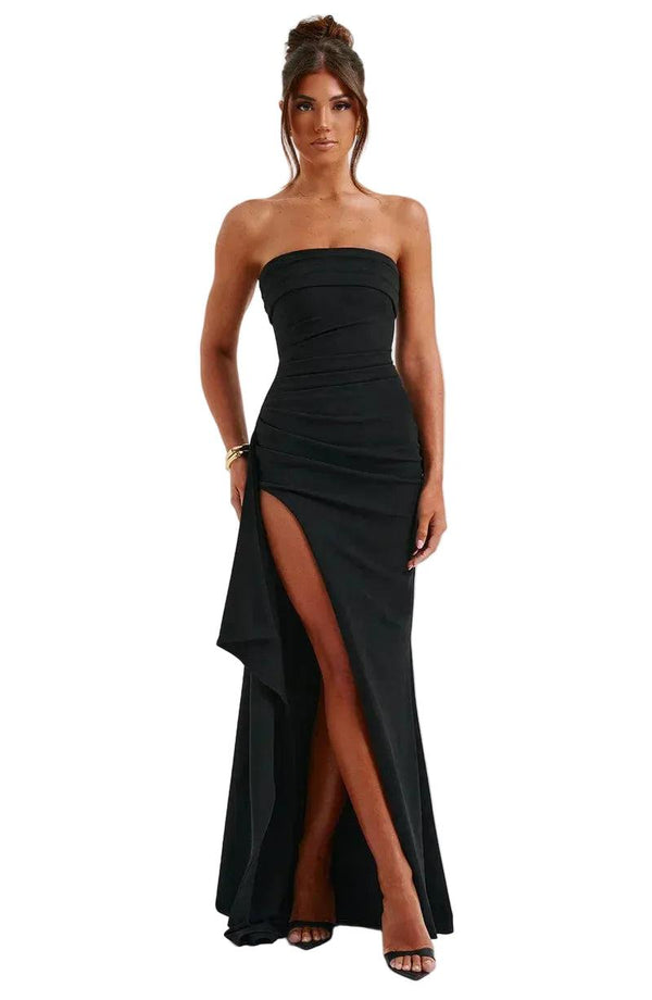 Damen Trägerloses Maxikleid mit asymmetrischem Saum und Seitenschlitz-Maxi Dress-Alpenkind