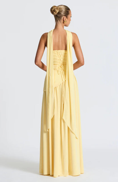 Damen trägerloses Maxikleid mit asymmetrischer Taille und Schlitz-Maxi Dress-Alpenkind