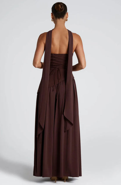 Damen trägerloses Maxikleid mit asymmetrischer Taille und Schlitz-Maxi Dress-Alpenkind